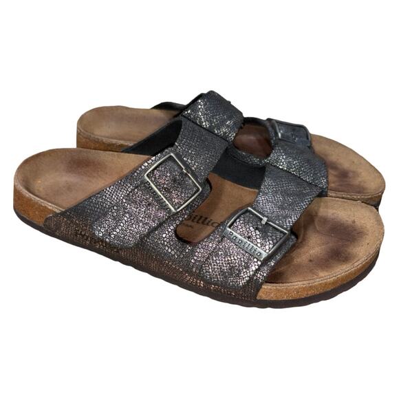 Papillio by Birkenstock Silver Metallic Leather Sandals  Size: US10 Men/12 Women